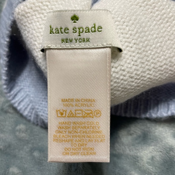 Kate Spade blue & white pompom beanie hat - Picture 3 of 3